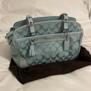 Coach Signature Light Blue Canvas Leather Y2K Satchel Handbag Purse 6828.